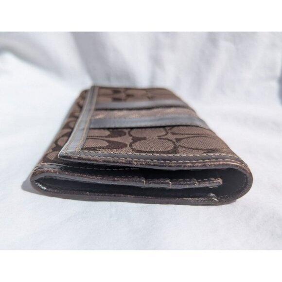 Vintage Coach Signature Stripe Canvas Leather Wallet Brown - Picture 4 of 12